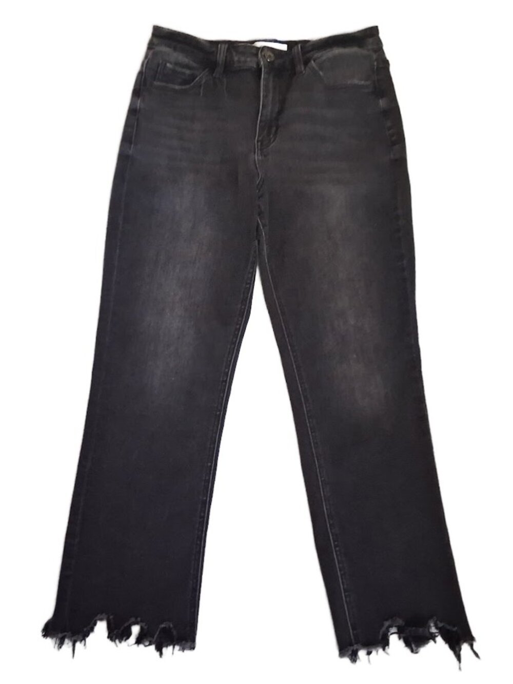 VERVET BLUE Black Straight Jeans Raw Frayed Hem Stretch Denim Women Size 30